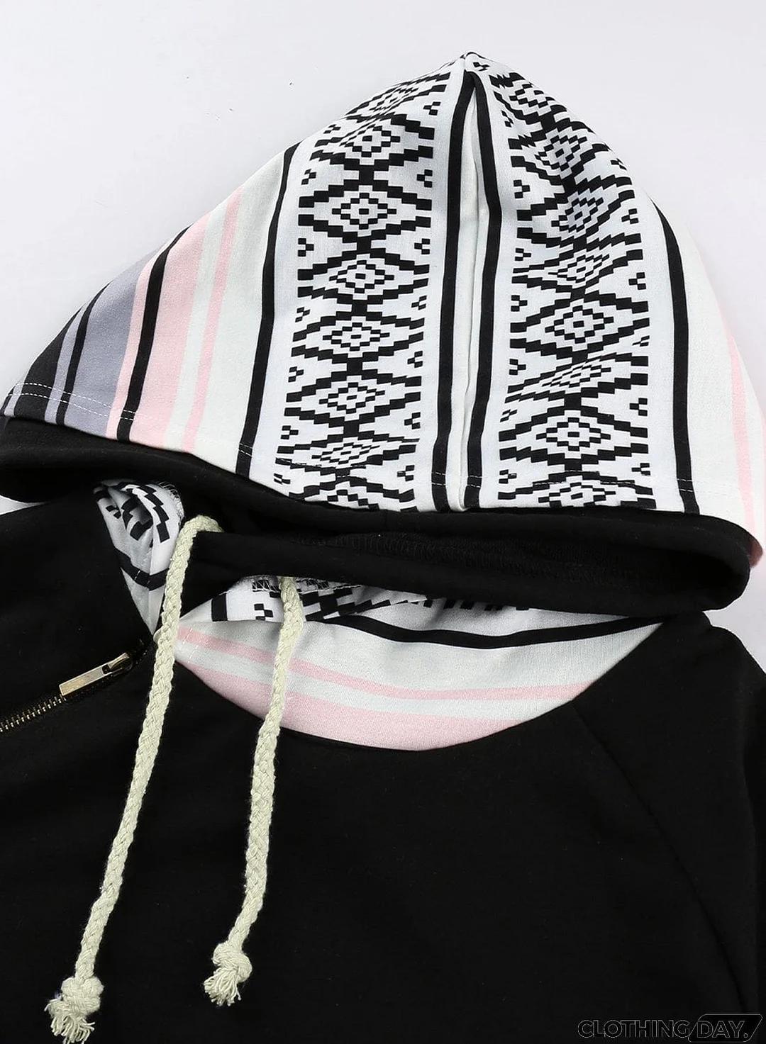 Plaid Double Hoods Thumb Hole Hoodie