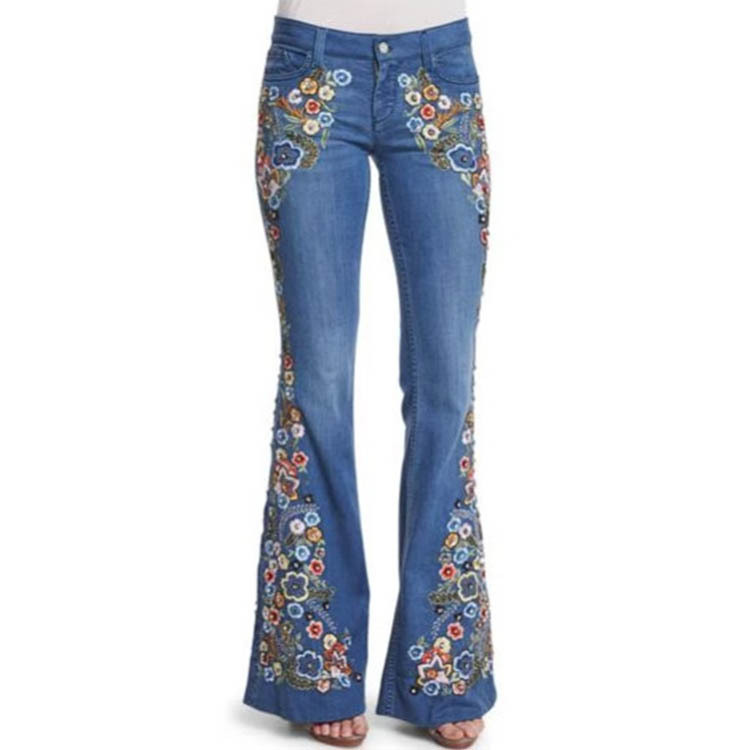 Classic Washed Embroidered Flared Jeans wearshes