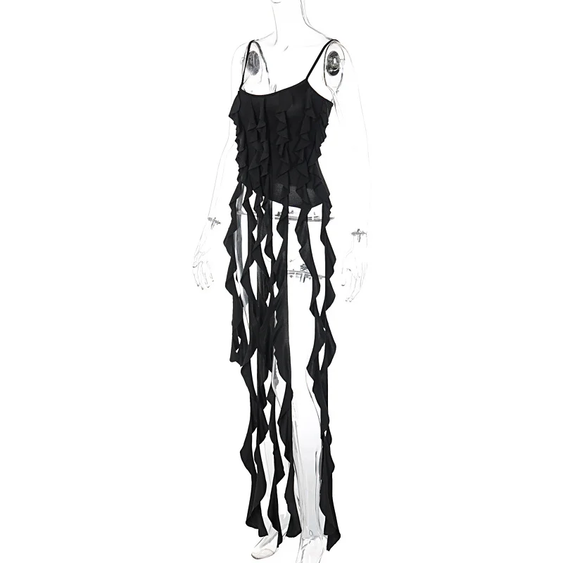 uaang Tassel Women Camisole Crop Top 2023 Spring Summer Solid Spaghetti Straps Fashion Casual Streetwear Female Clubwear
