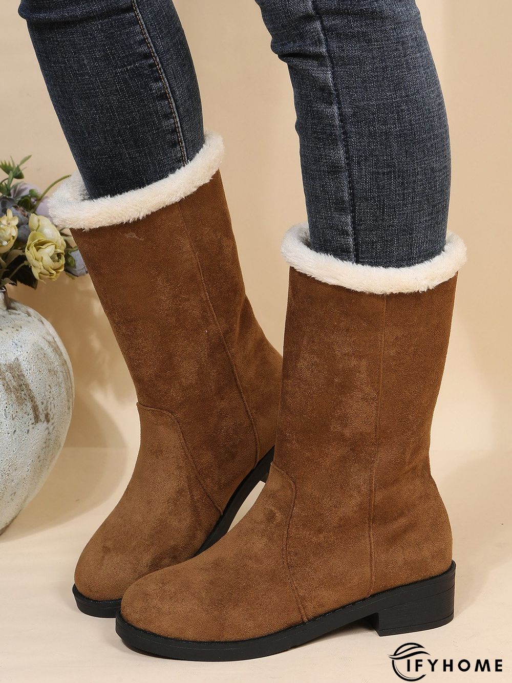 Plus Size Winter Casual Slip On Warm Lined Snow Boots | IFYHOME