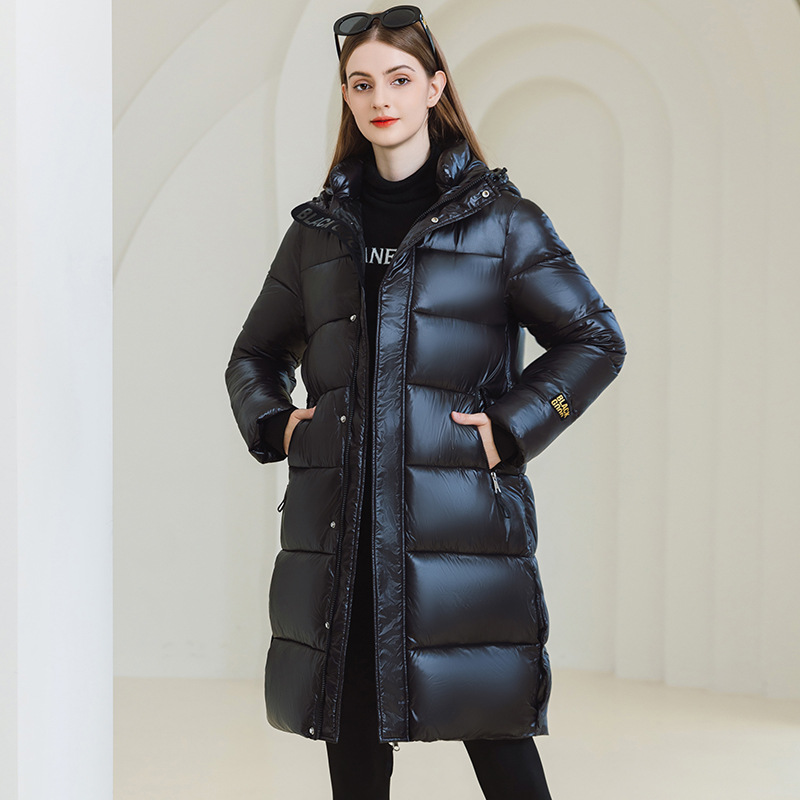 Mature Women Winter Warm Hooded Coat With Pockets Fashion Simple Long Cotton Jacket Solid Color Outwear