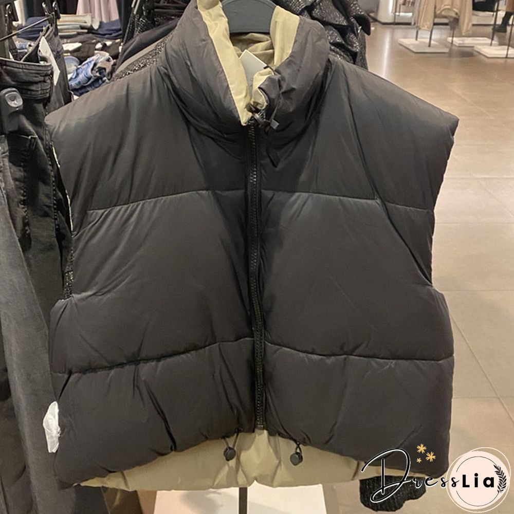 Autumn Winter Women Fashion Double-Sided Jacket Coat Vintage Black Warm Sleeveless Cotton Outwear Female Casual Short Tops