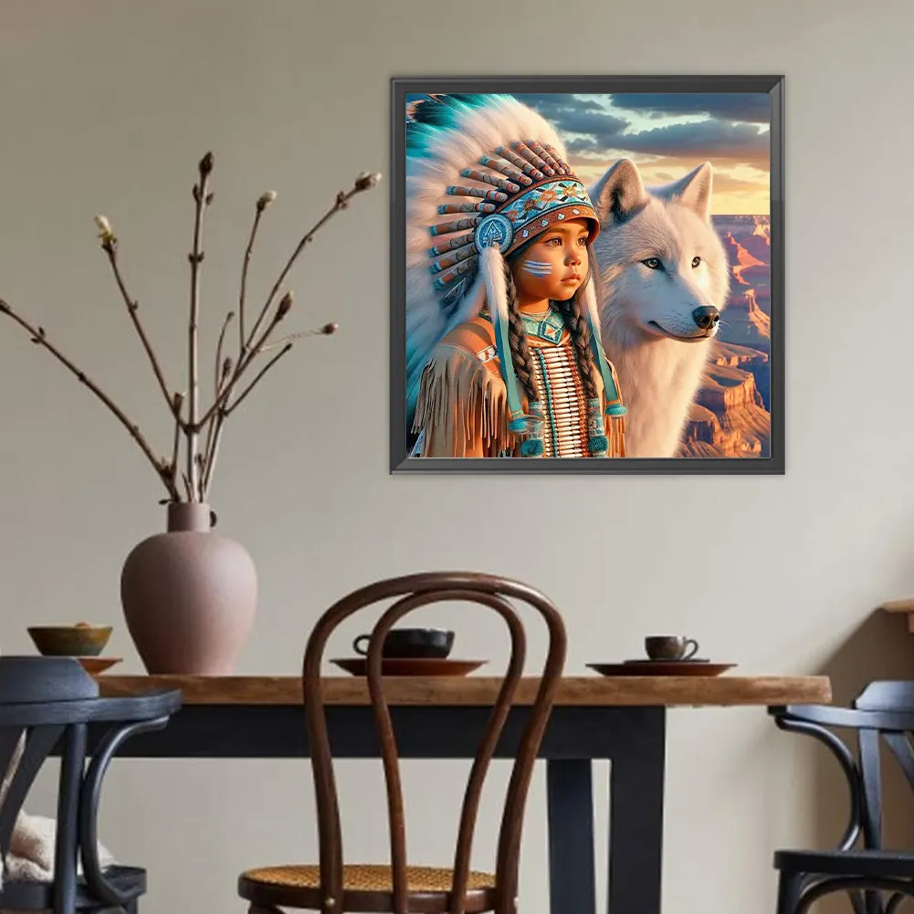 Diamond Painting - Full Round Drill - Indians Wolf(Canvas|40*40cm)