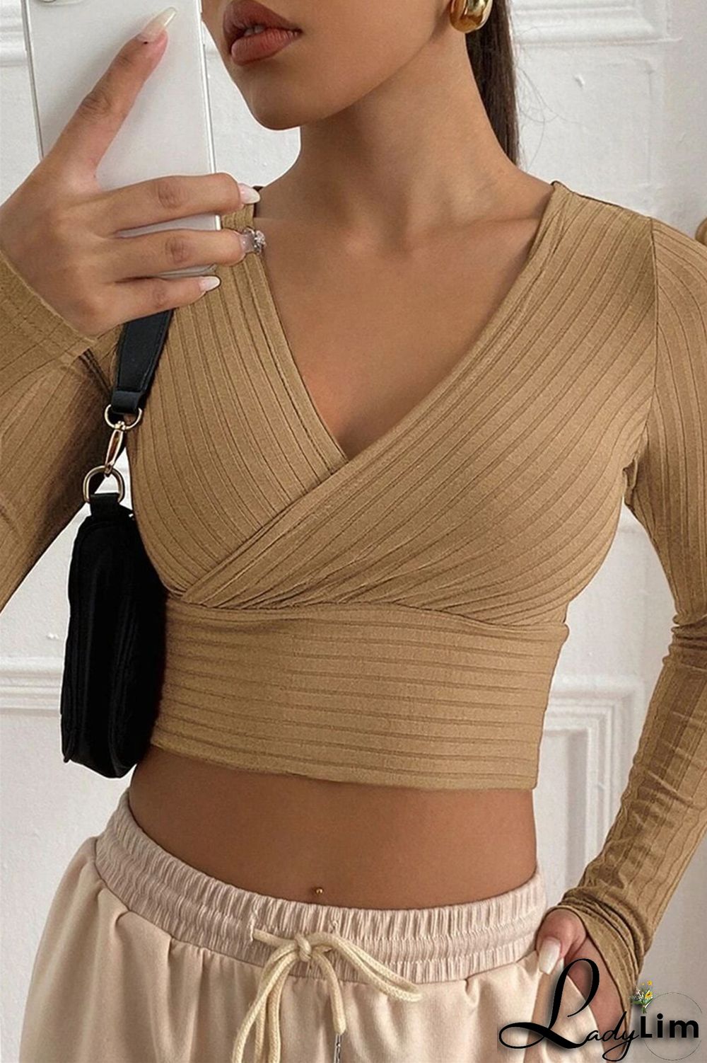 Green Fashion Casual Solid Patchwork V Neck Tops