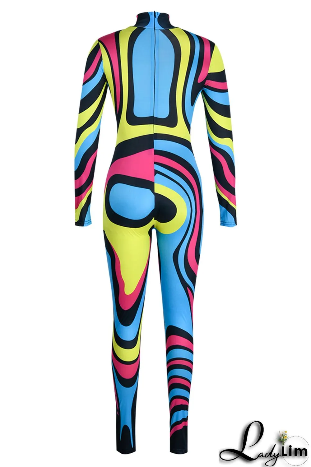 Black Fashion Casual Print Patchwork Half A Turtleneck Skinny Jumpsuits