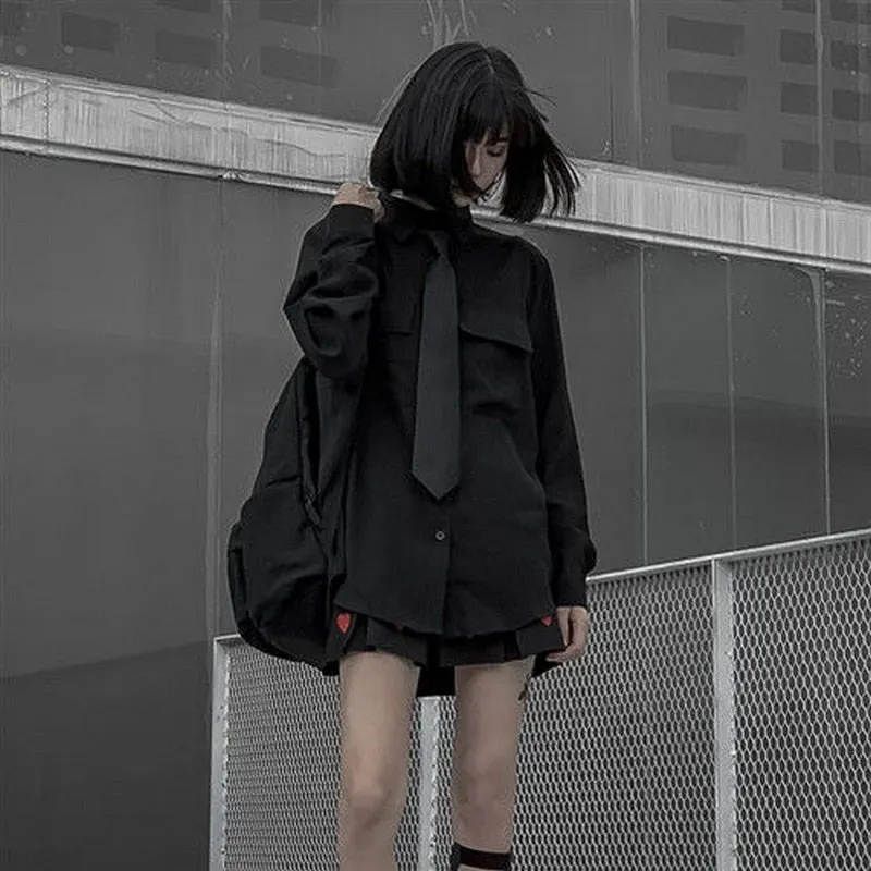 NiceMix vintage style gothic blouse women shirt Harajuku Turn-down Collar plus size tops 2020 top korean fashion clothing shirts