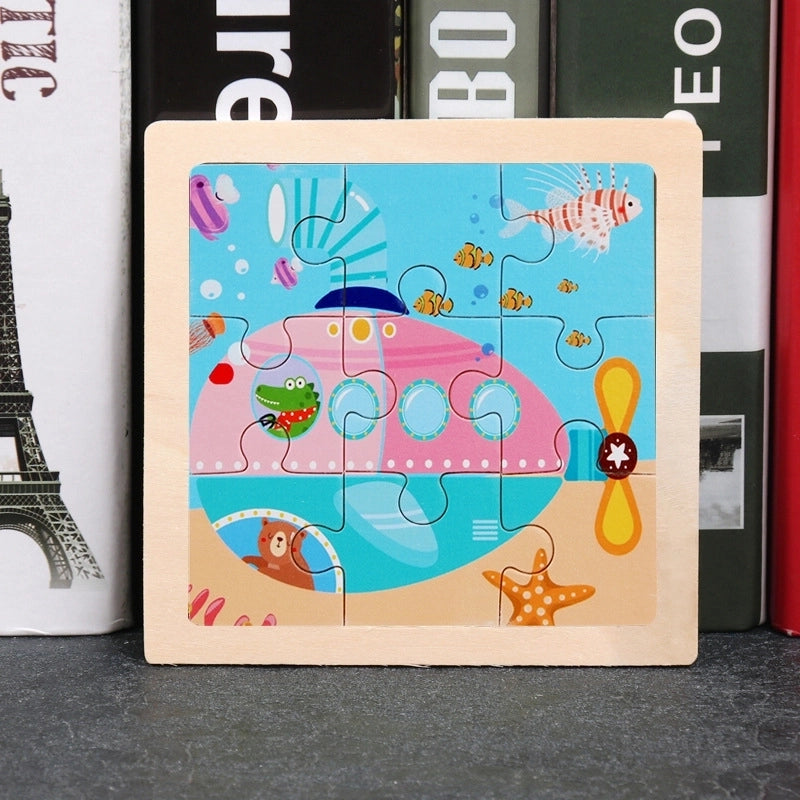 Wooden Children’s Small 9-piece Cartoon Animal Puzzle Educational Toys