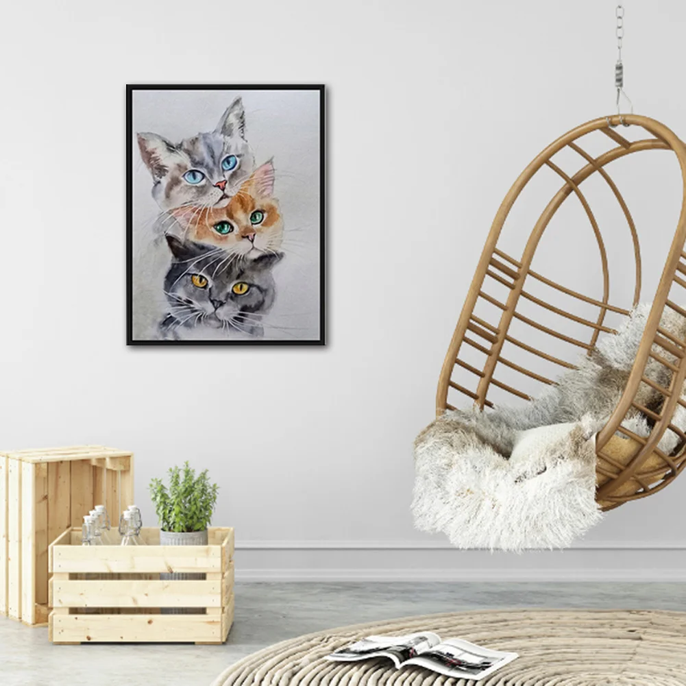 11CT Full Stamped Cross Stitch - Three Cats(Canvas|30*40CM)