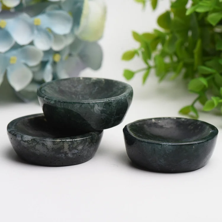 2.2" Moss Agate Bowl Crystal Carving