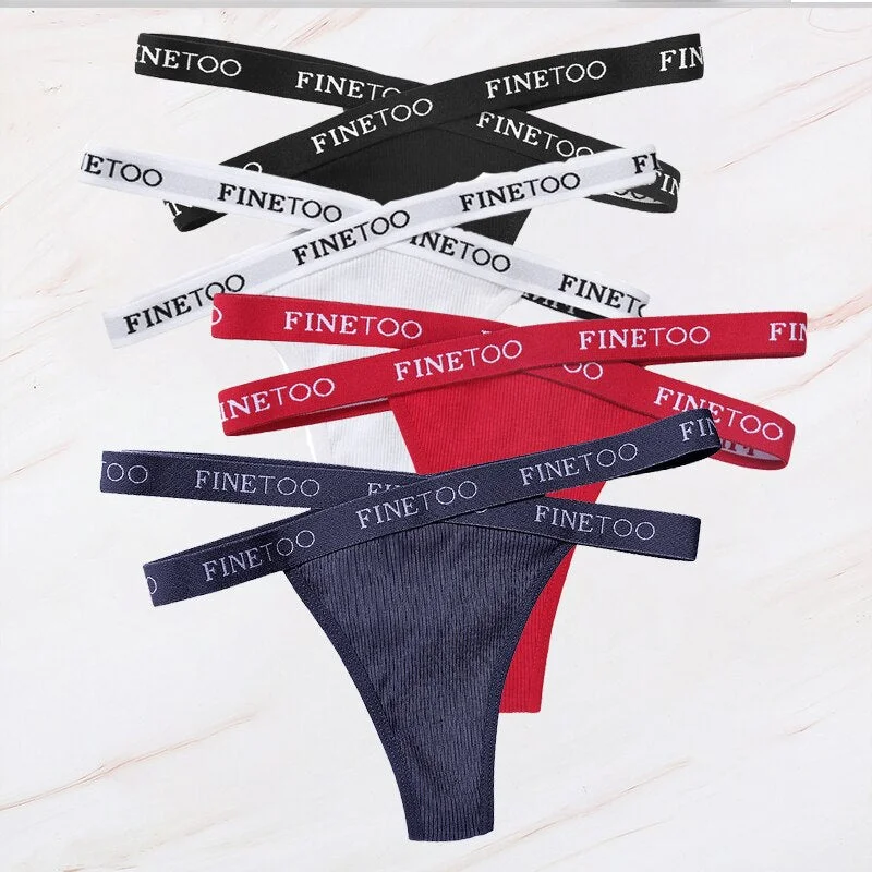 FINETOO 4PCS/Set M-XL G-string Women's Cotton Cross Strap Panties Letter Waisted Underwear Femme Thongs Sexy Hollow Out Lingerie