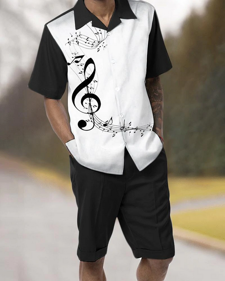 Two Piece Printed Walking Short Sleeve Suit with Shorts