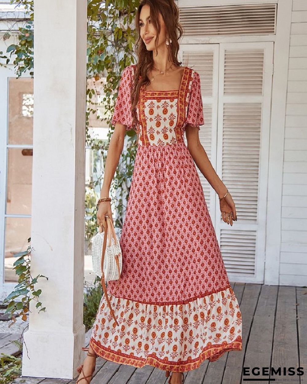 Bohemian French Square Collar Dress | EGEMISS