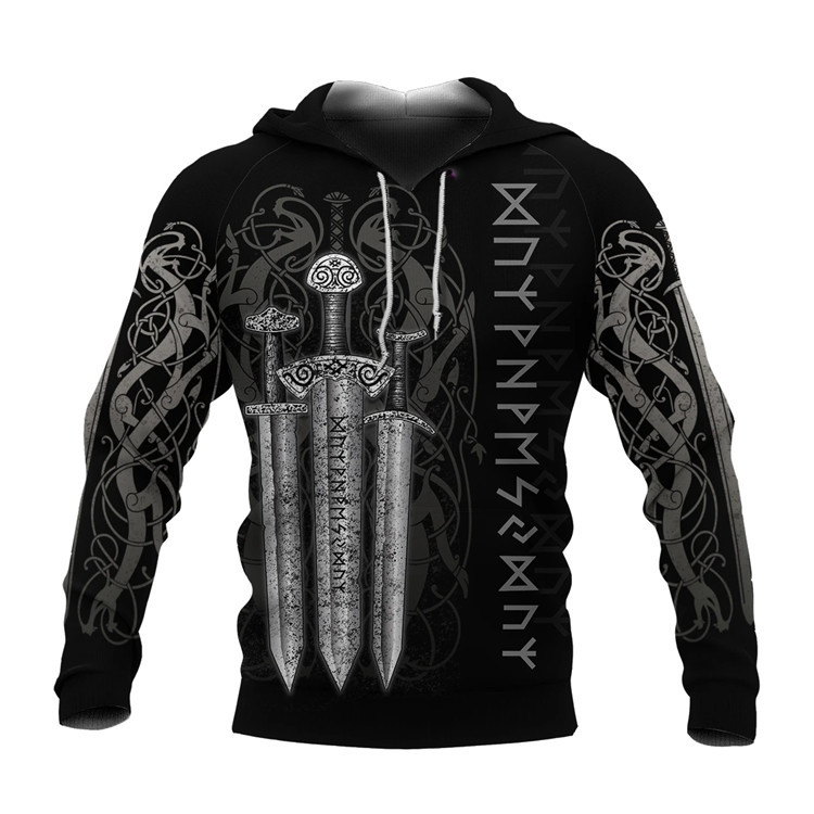 3D Printed Medieval Sword and Nordic Rune Hoodie