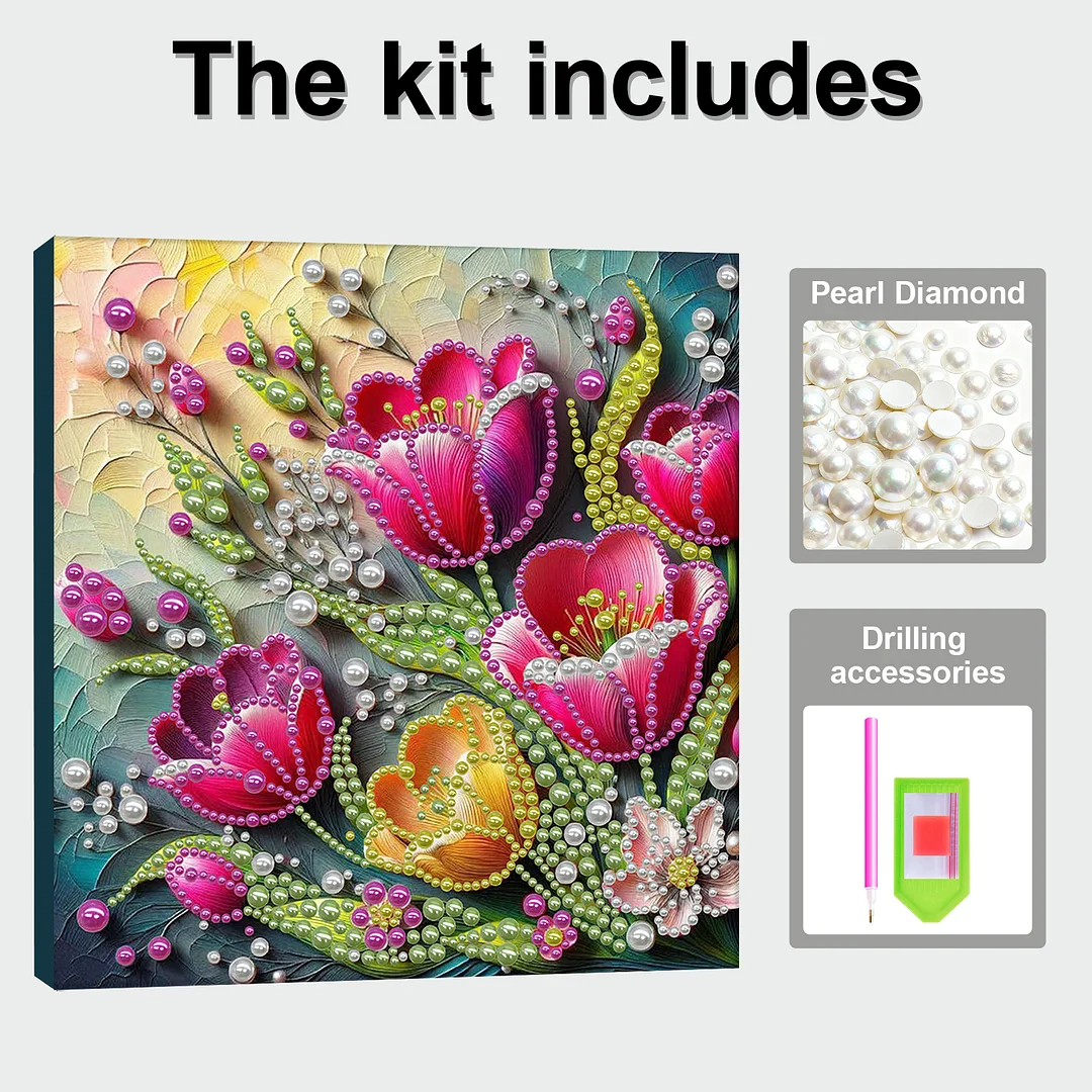 Tulip - DIY Pearl Diamond Art Kit With Frame 30*30cm