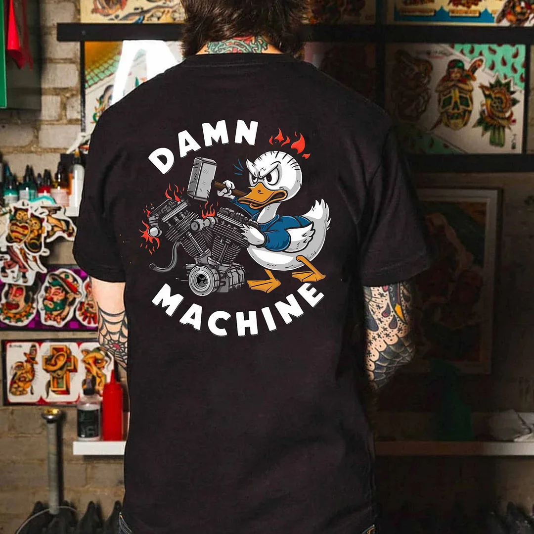 DAMN MACHINE Duck&Engine Print Men's T-shirt