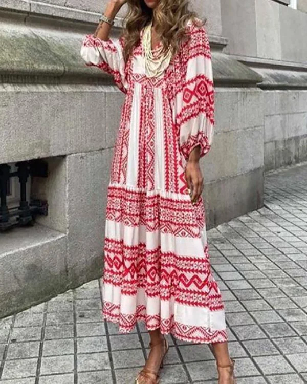  Casual Maxi Dress Bohemian Floral V Neck Puff Short Sleeve Beach Tiered Sundress Long Swing Dress