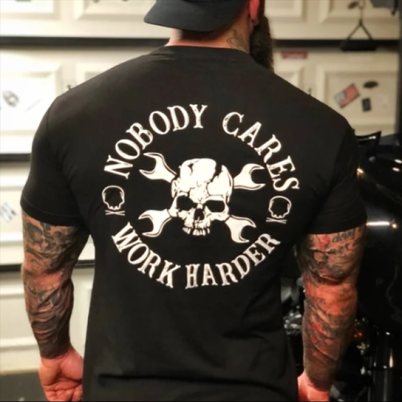 Casual nobody cares work harder printed short-sleeved men's T-shirt