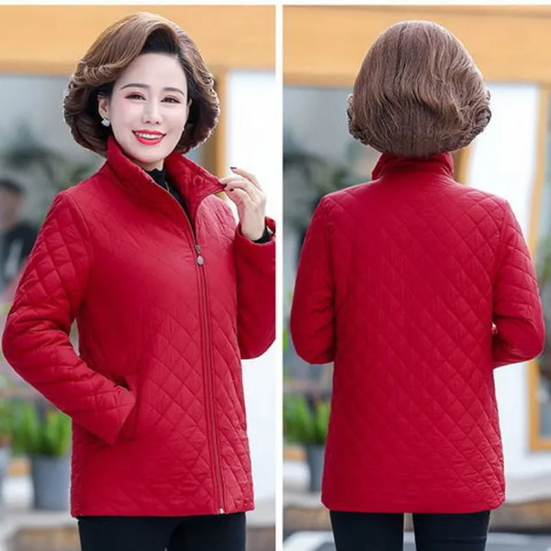 Autumn Winter Jacket Women 2021 New Solid Plus Velvet Cotton Padded Coat Plus Size 5XL Thin Short Jacket Middle-aged Female Tops
