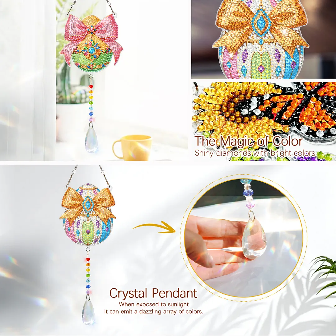 2Pcs Bow-shaped Easter Egg DIY Double-Sided Diamond Painting Hanging Kits Diamond Painting Suncatcher Craft Kit for Home Garden Wall Decor Gift