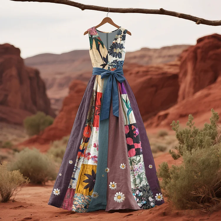 Simpfit Ärmelloses Vintage-Kleid für Damen im Bohemia-Stil mit Blumenmuster