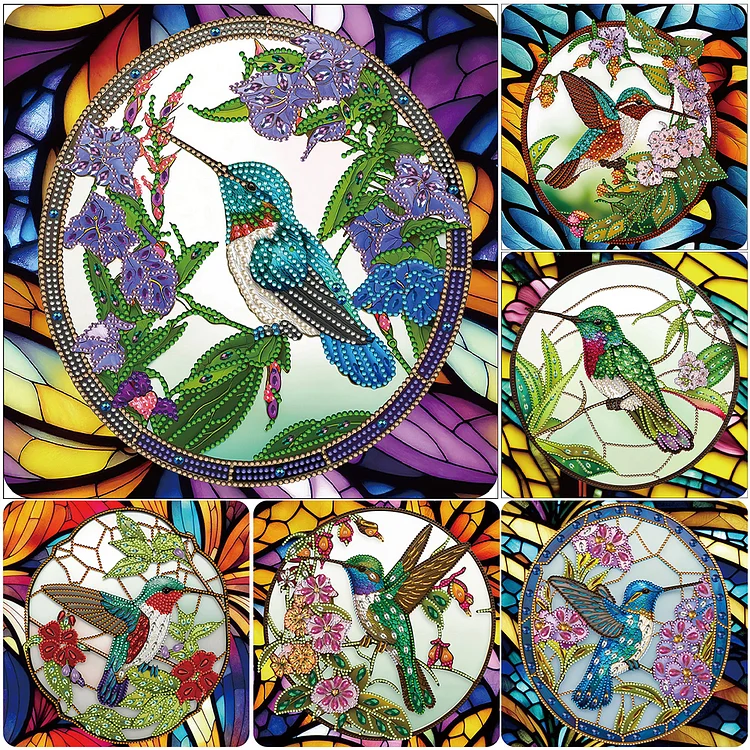 Assortment Of Hummingbirds Stained Glass Official Diamond Painting Kit, Diamond Art