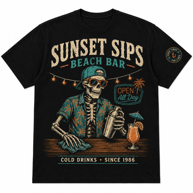 Surf Sunset Sips Cotton T-Shirt