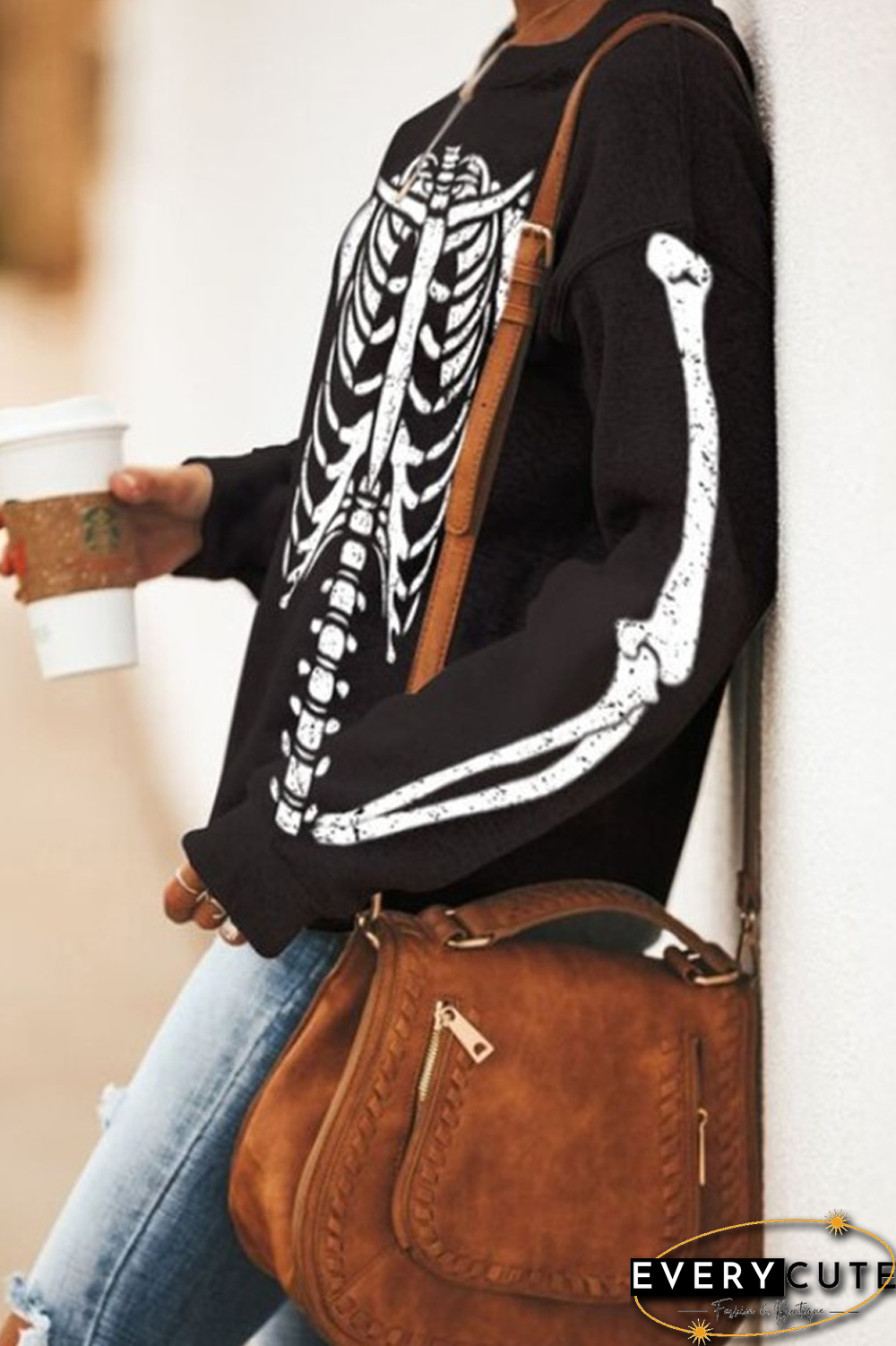 Halloween Skeleton Skull Print Sweatshirt