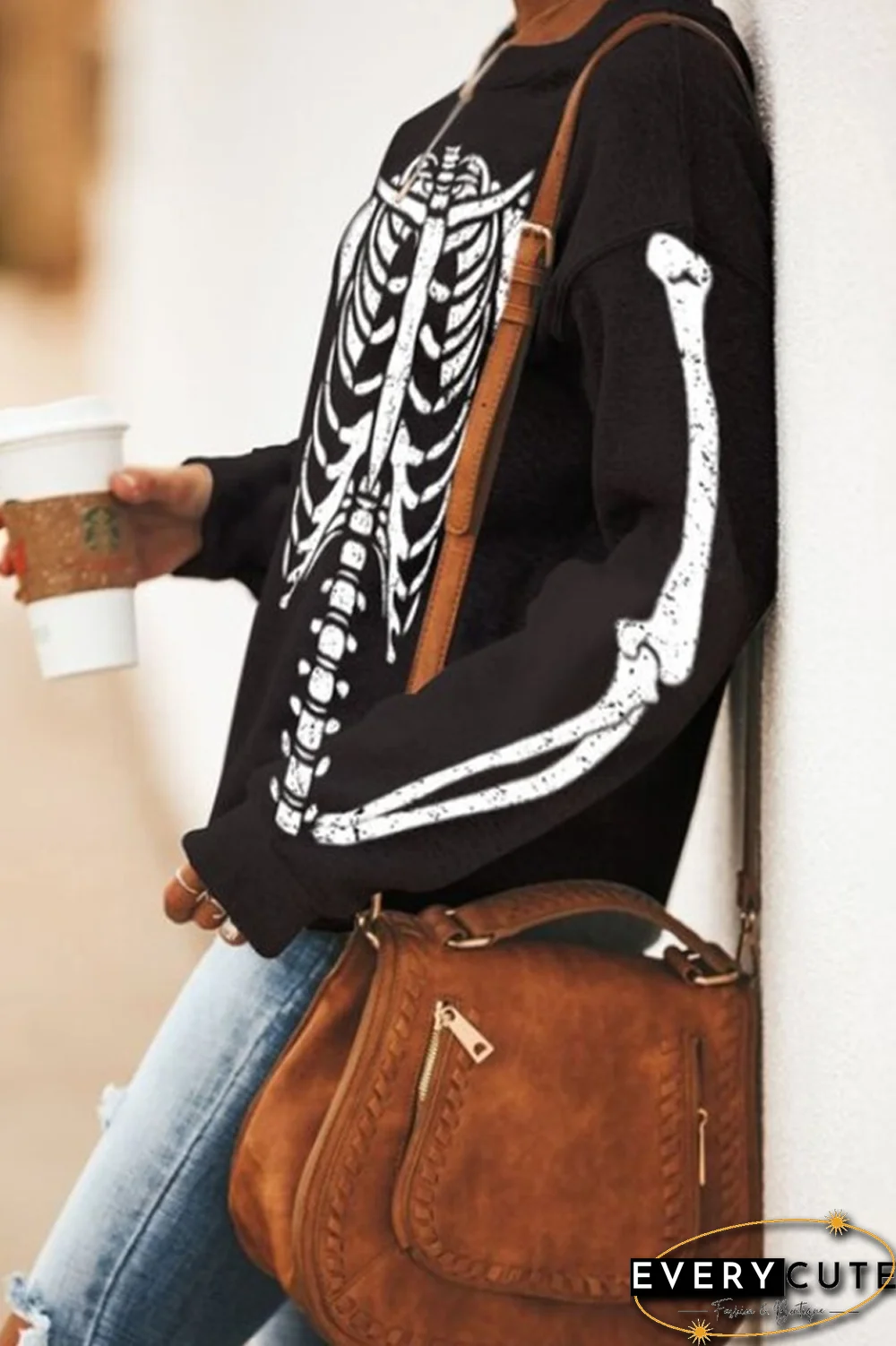 Halloween Skeleton Skull Print Sweatshirt