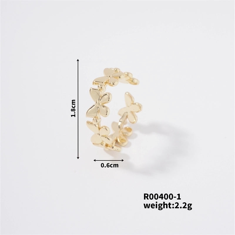 Copper K Gold Plated Cute Sweet Artistic Inlay Butterfly Zircon Open Rings
