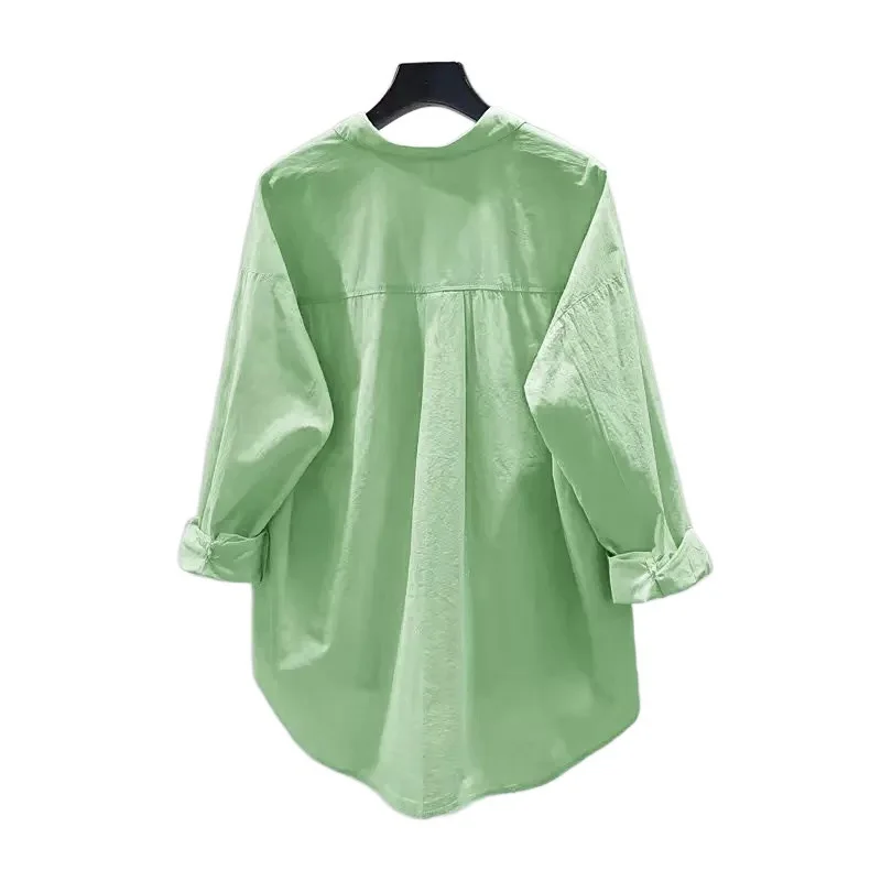 Athvotar Athvotar Fresh Fruit Green Cotton Shirt Women's Single Pocket Loose Thin Sleeve Shirt Spring And Autumn New Cardigan