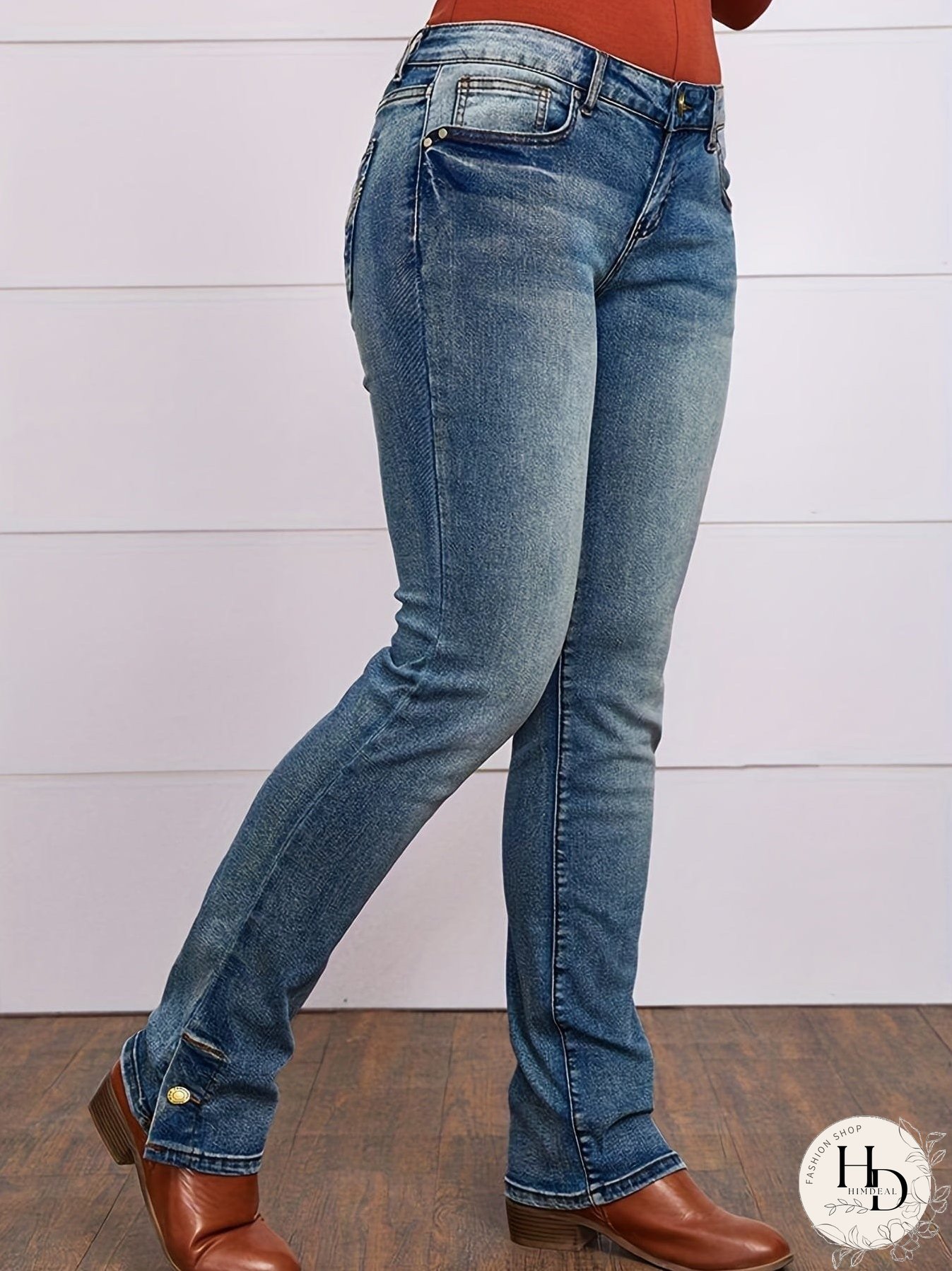 Vintage Embroidered Patchwork Bootcut Button Side Split Denim Jeans