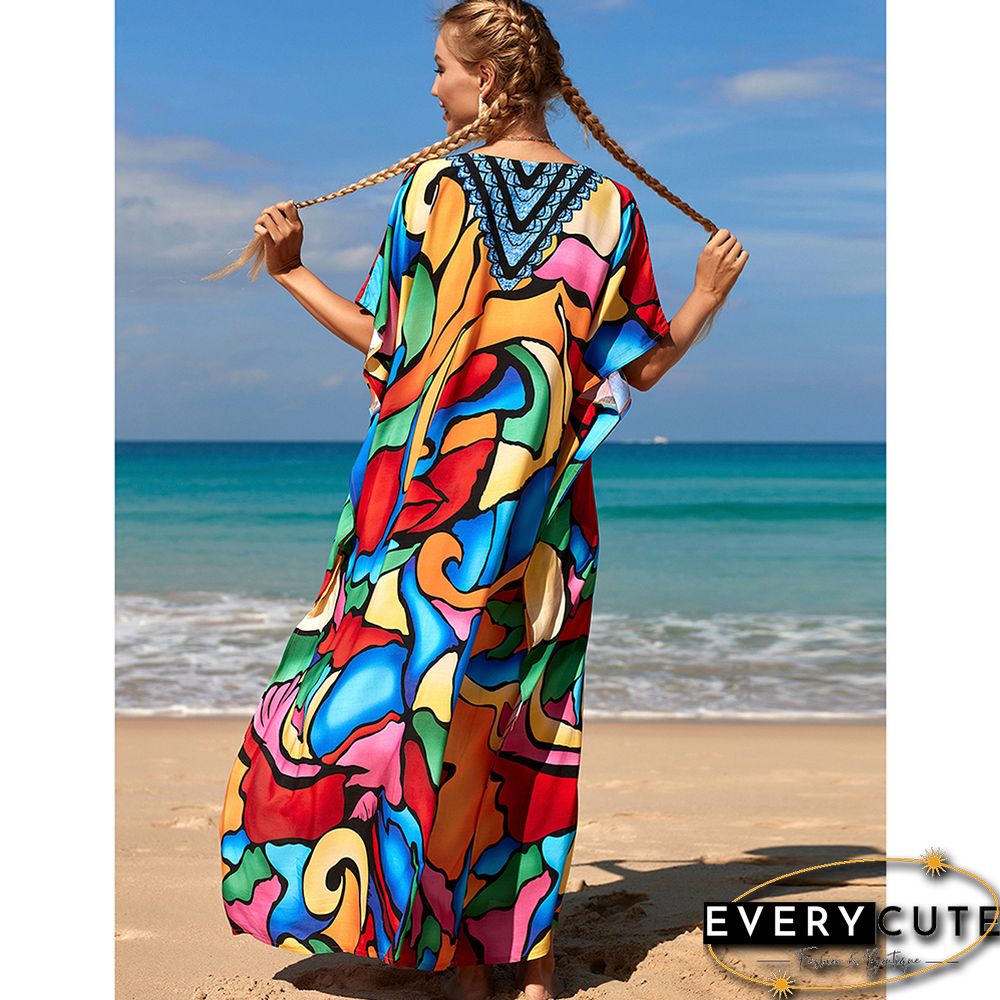 Multicolor Graffiti Loose Beach Kimono Dress