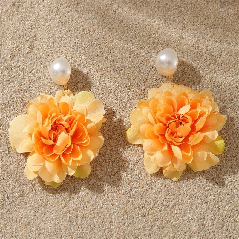 1 Pair Sweet Minimalist Flower Pearl Cloth Drop Earrings