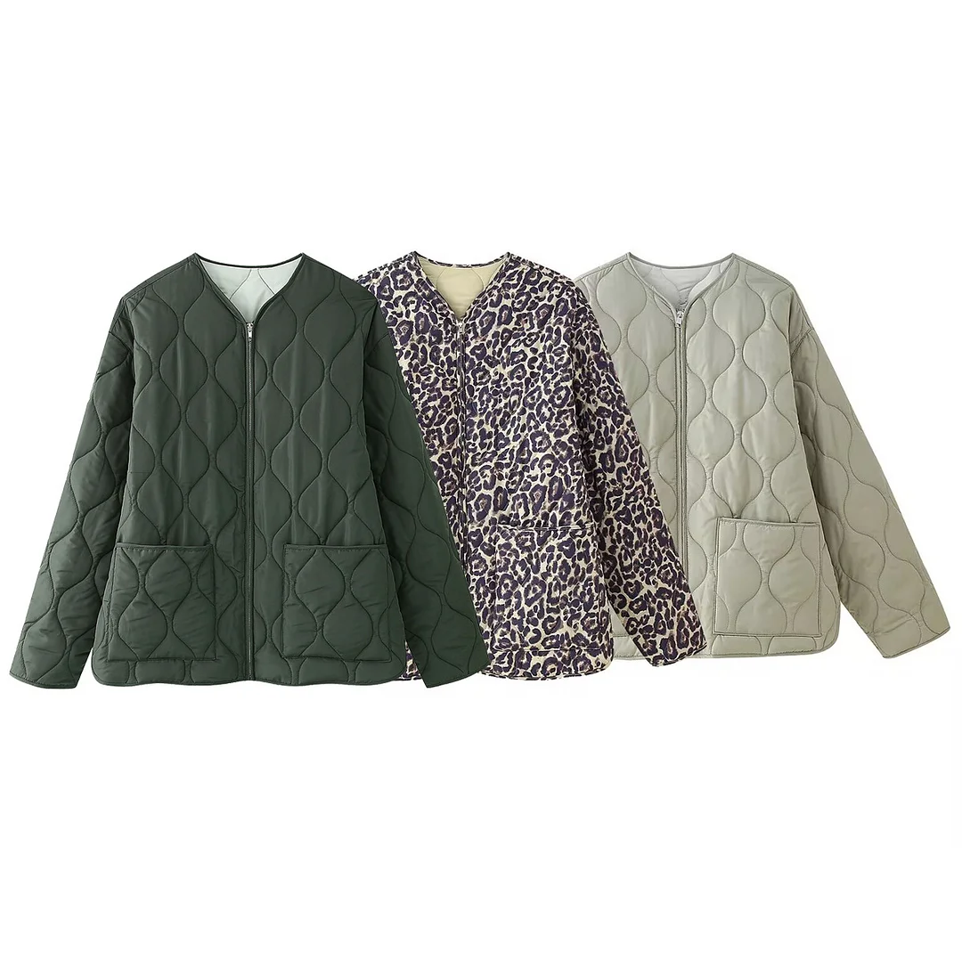 Nigikala Nigikala Women's Explosive Round Neck Zipper Large Pocket Cotton Coat