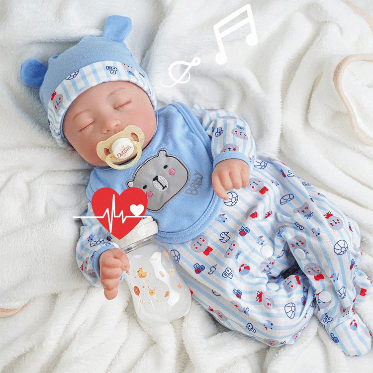 Babeside Connie 20'' Realistic Reborn Blue Bear Boy Doll with Heartbeat Coos and Breath