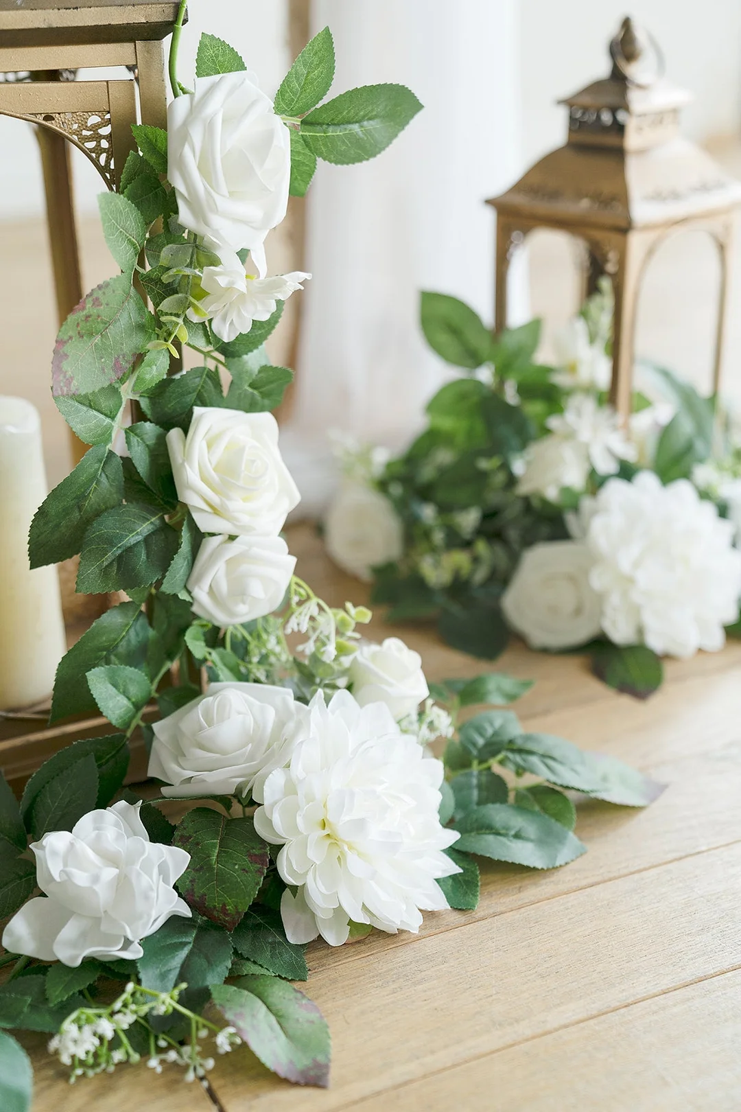 Lantern Floral Arrangements in White & Sage