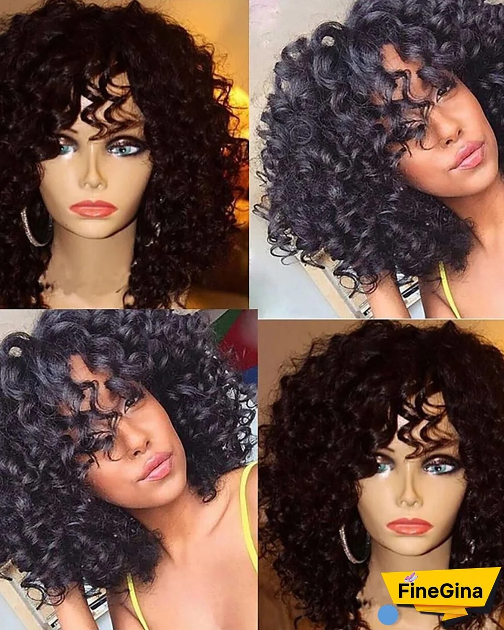 Glueless Lace Front Wig Bob Curly Natural Human Hair Wig 100% Virgin Unprocessed