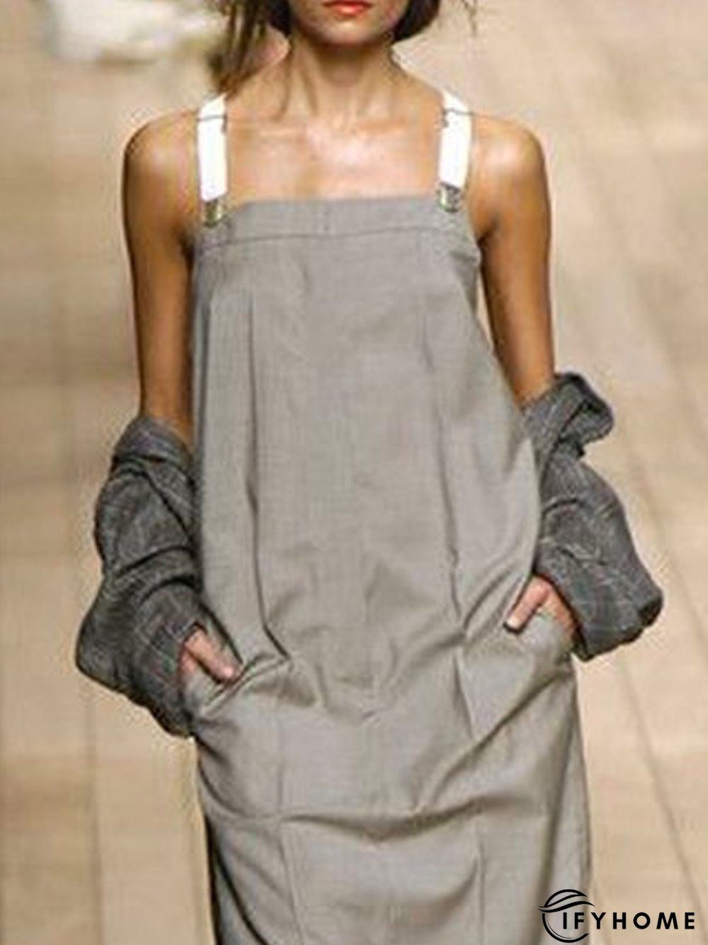 Sleeveless Cotton Casual Pockets Weaving Dress | IFYHOME