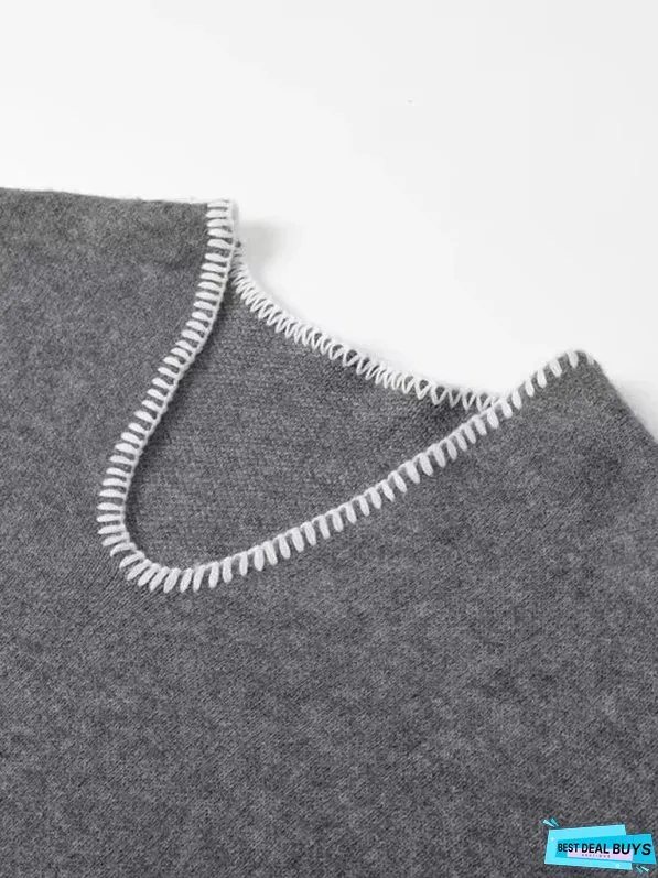 Double Pocket Knit V-Neck Sweater