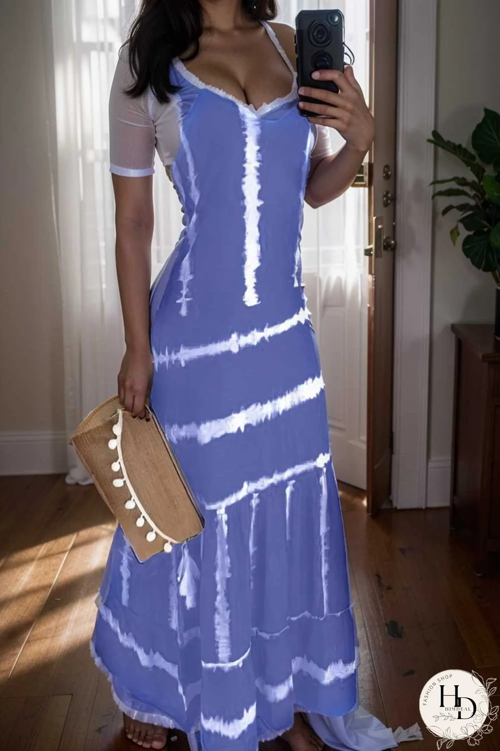 sling stripe print sleeveless fitted dress