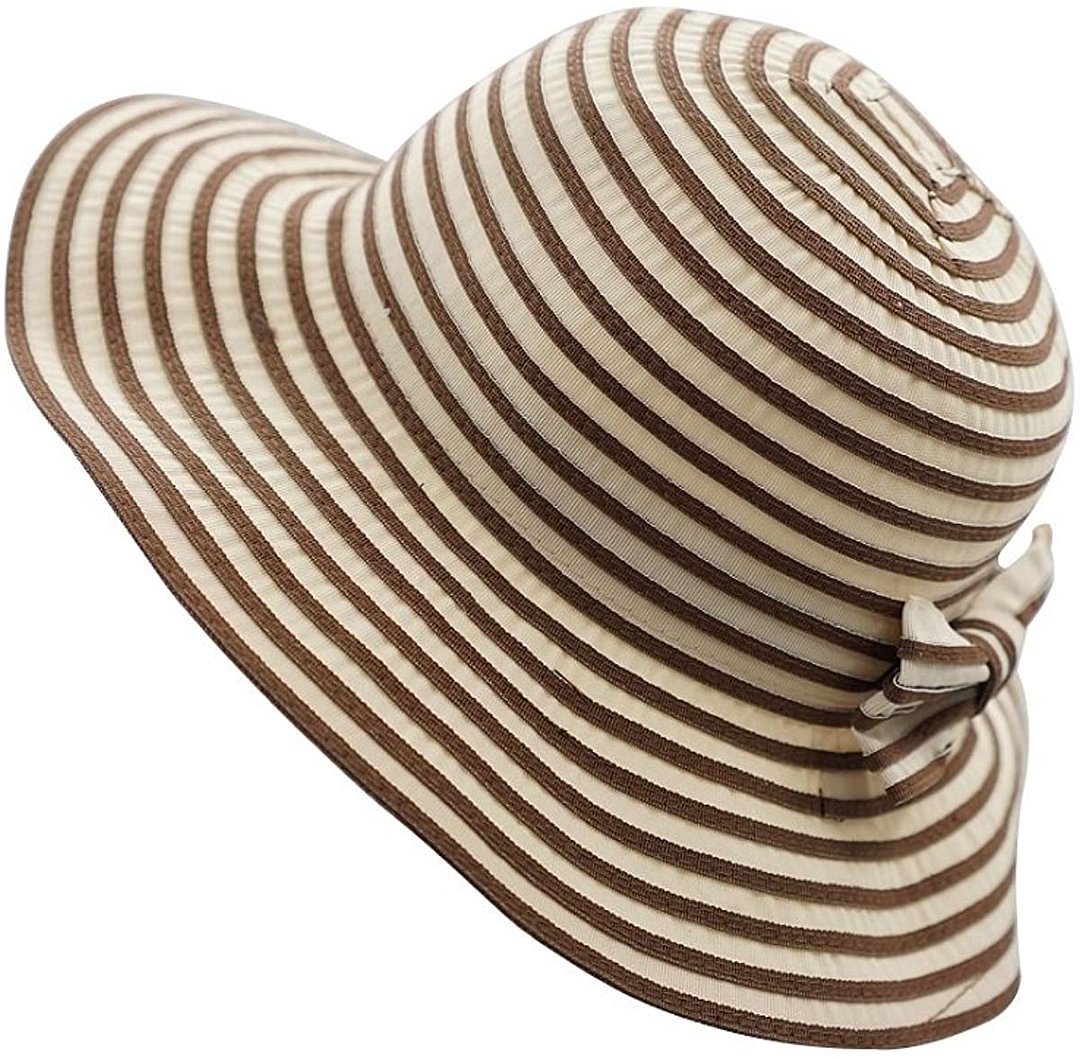 LLmoway Women Beach Sun Hat Lightweight Cotton Stripe Hat with Inner String