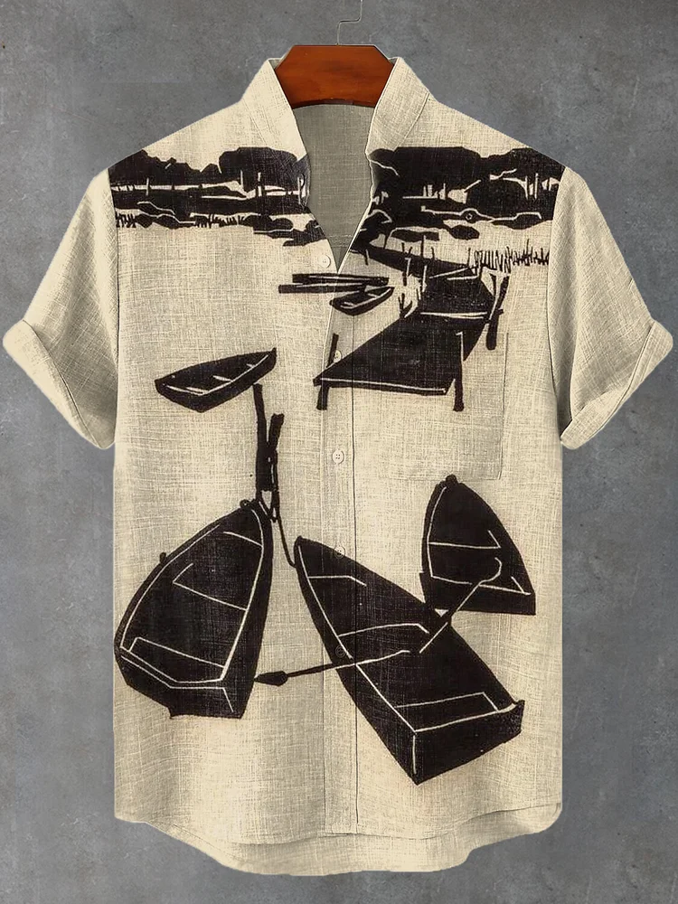 Men's Fishing Boats Art Print Casual Shirt
