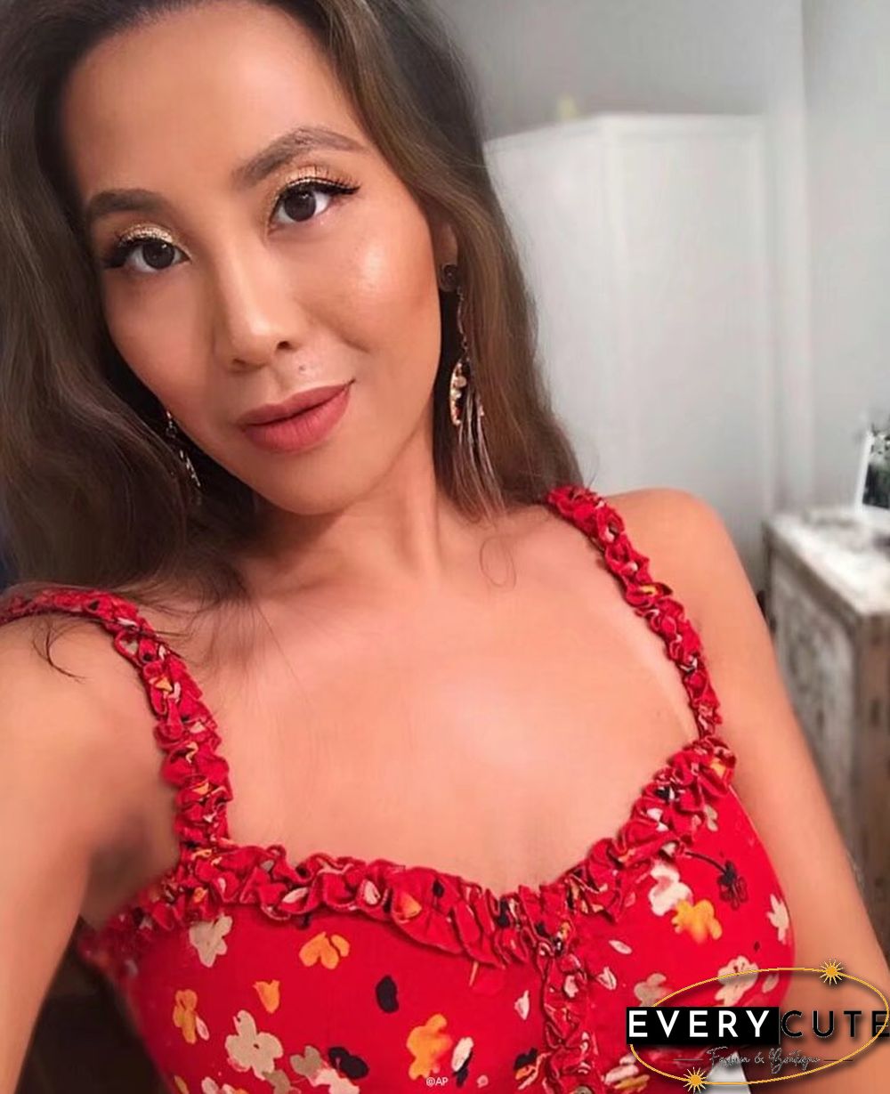 Casual Corset Red Fleur Floral Ruffle Strap Button Up Floral Dress