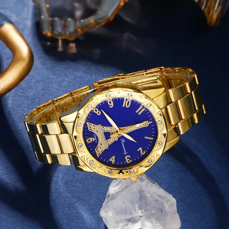 5pcs set womens watch eiffel tower quartz watch luxury golden stainless steel wrist watch jewelry set gift for mom her details 5