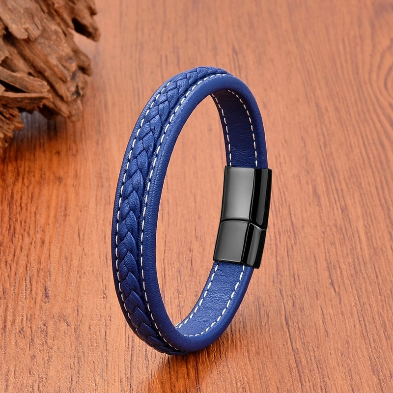 Minimalist Classic Style Commute Solid Color 316L Stainless Steel Leather Rope Unisex Bracelets