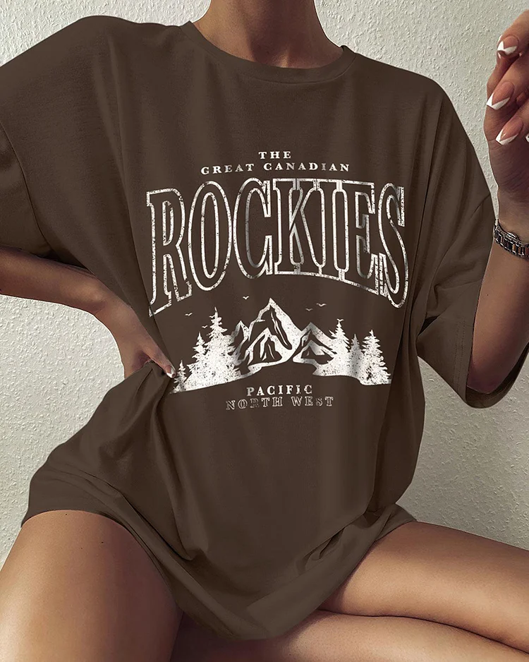 Letter Mountain Print Tunic 90S Oversized T Shirt