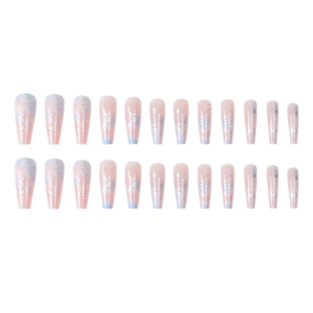 24Pcs Gradient Long Ballet False Nails Simple Constellation Pattern Design Wear Fake Nails Press On Nails Full Cover Nail Tips-Nail Inspo