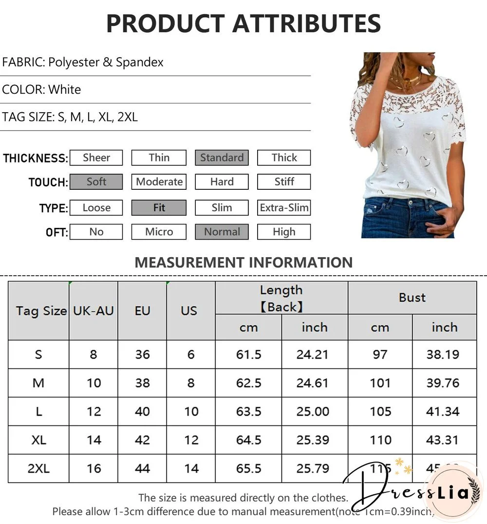 Women Heart Print Lace Patchwork Tops Short Sleeve Blouses Round Neck Summer Ladies Shirts Elegant Female Streetwear Blusa D30