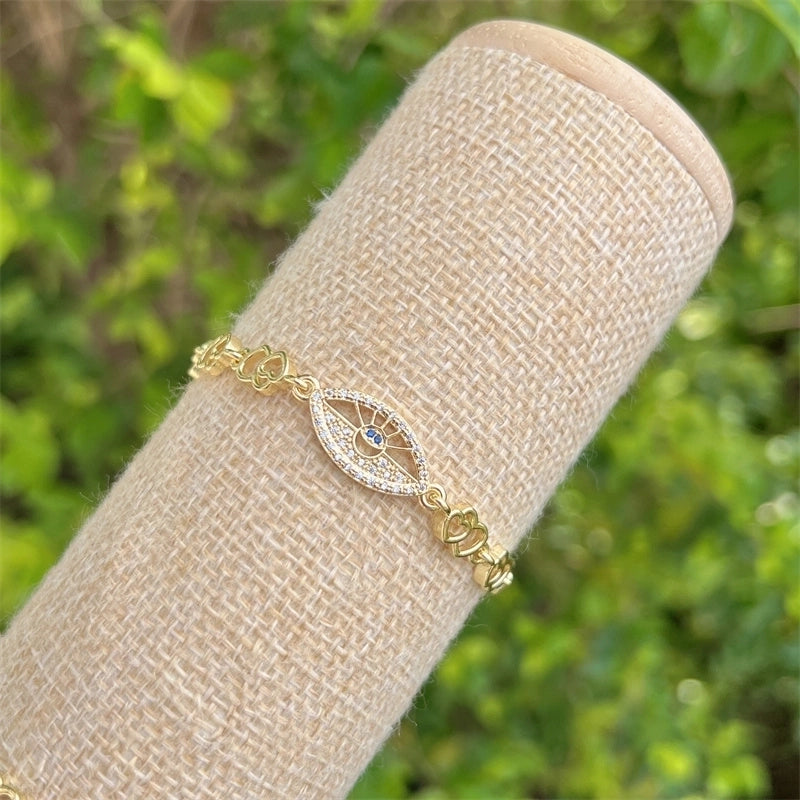 Copper 18K Gold Plated Minimalist Classic Style Plating Inlay Devil’s Eye Heart Shape Eye Zircon Bracelets