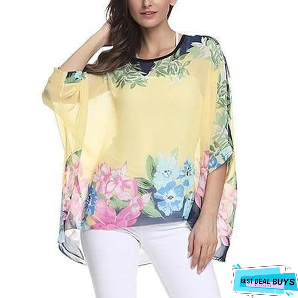Plus Size Women Batwing Sleeve Casual Chiffon Tops Blouses